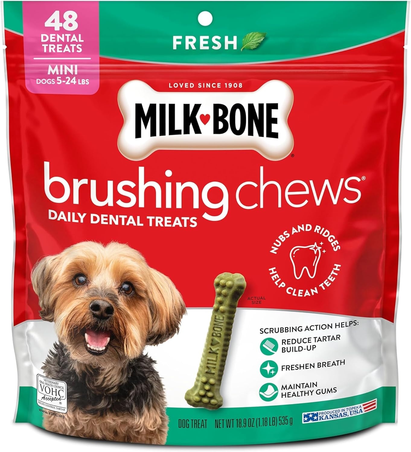 image:imageMilkBone Brushing Chews SmallMedium Fresh Flavor 25 Dental Treats 196oz bag Daily dental dog treats For dogs 2549 lbs Fresh mint flavorMini