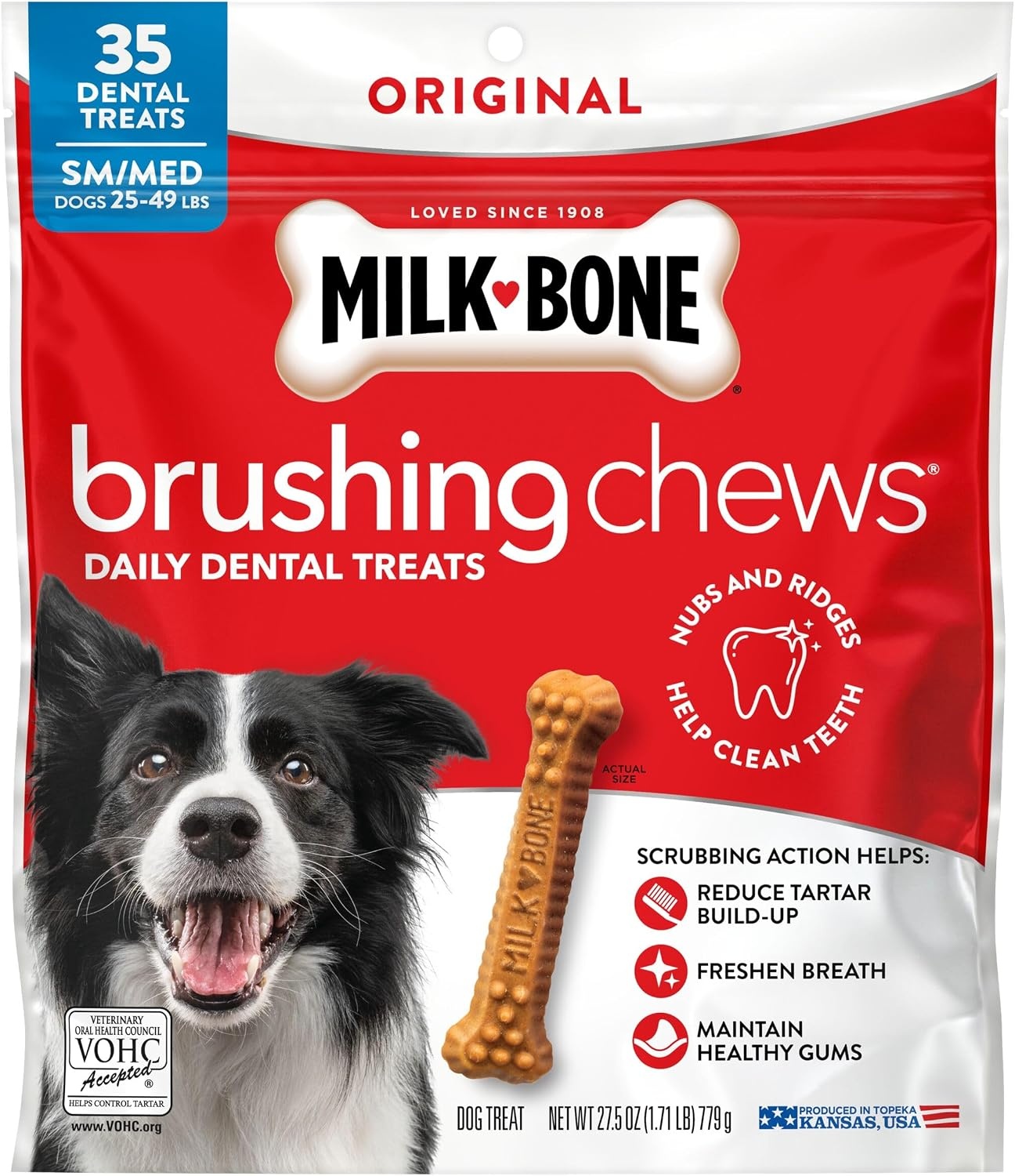 image:imageMilkBone Brushing Chews SmallMedium Original Flavor 35 Dental Treats 275oz bag Daily dental dog treats For dogs 2549 lbs Original chicken flavorChicken SmallMedium