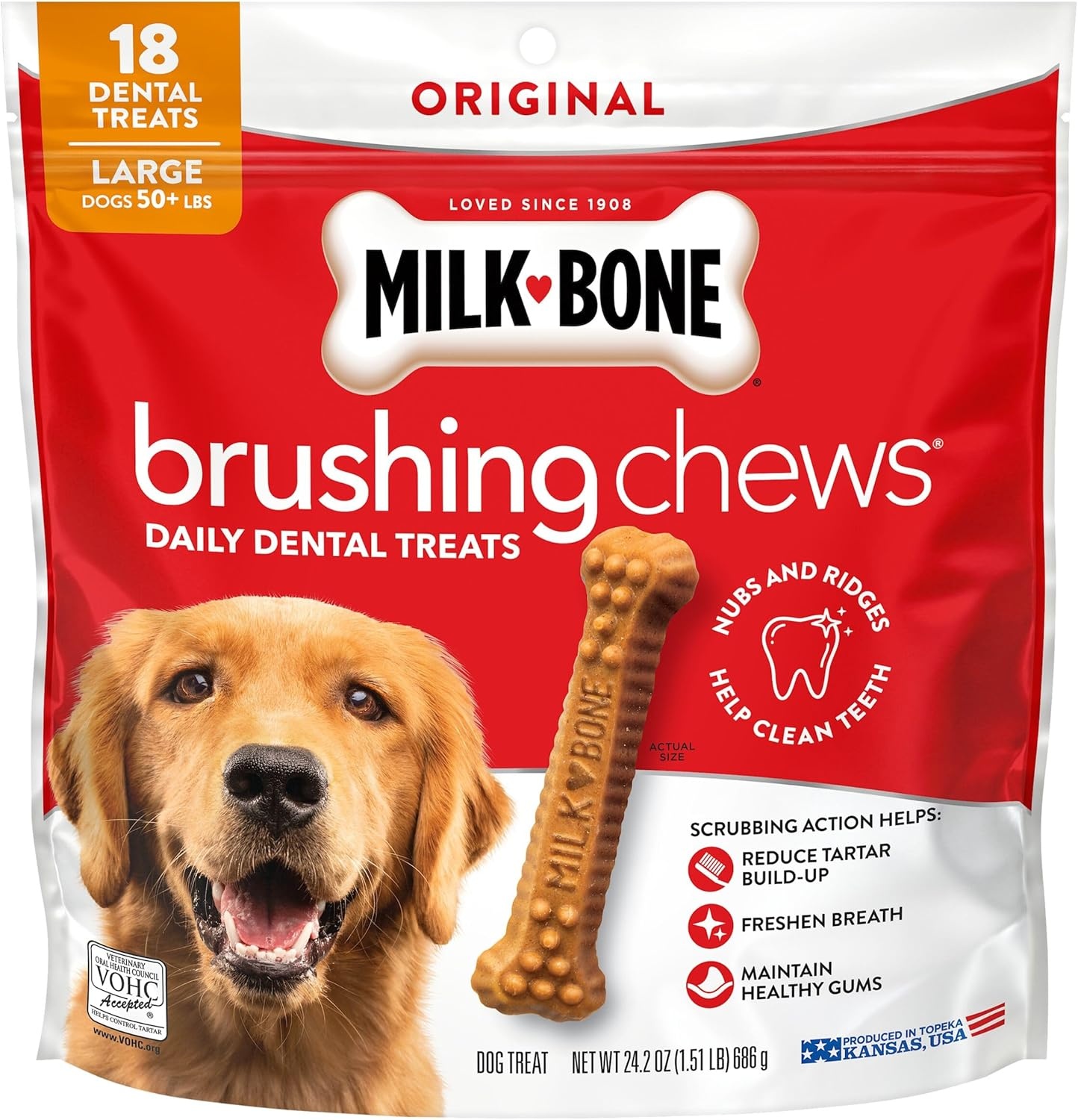 image:imageMilkBone Brushing Chews SmallMedium Original Flavor 35 Dental Treats 275oz bag Daily dental dog treats For dogs 2549 lbs Original chicken flavorChicken Large