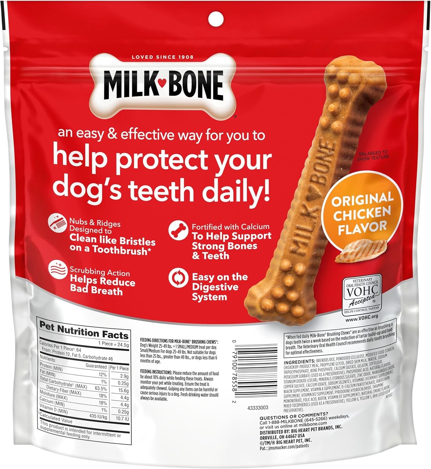 image:imageMilkBone Brushing Chews SmallMedium Original Flavor 35 Dental Treats 275oz bag Daily dental dog treats For dogs 2549 lbs Original chicken flavorChicken SmallMedium