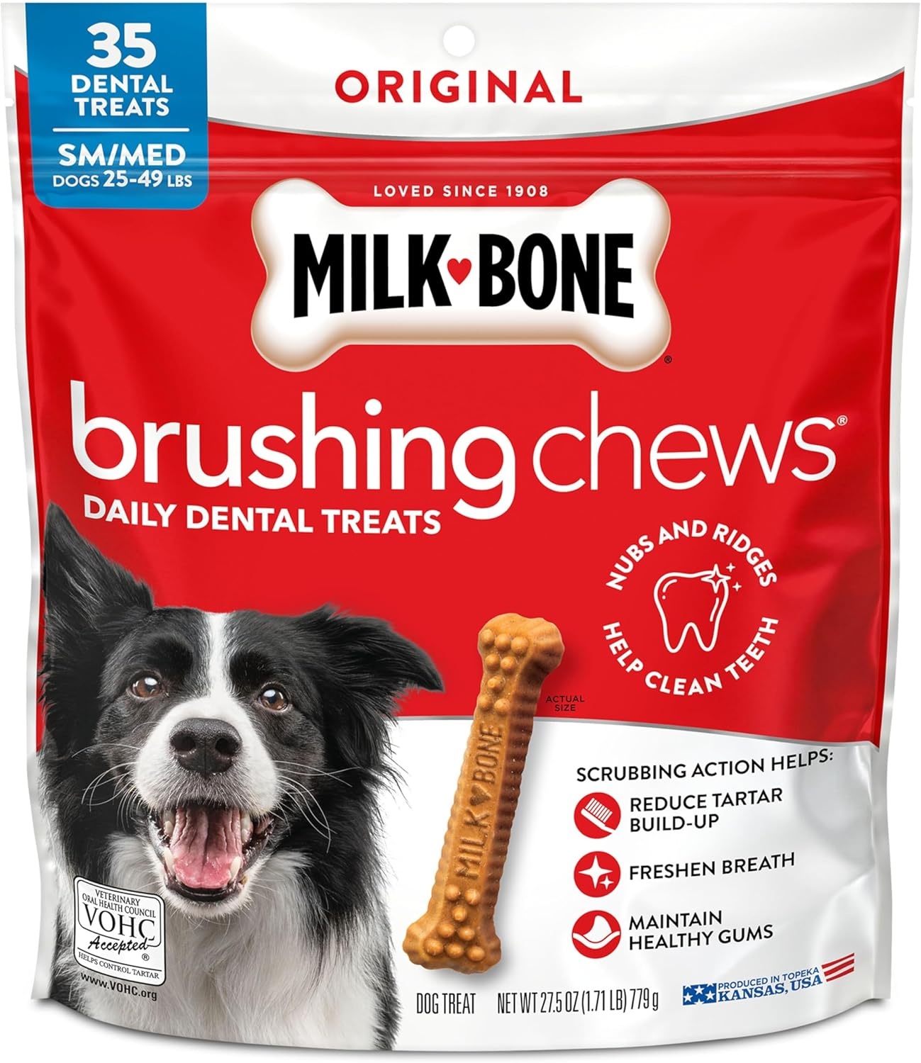 image:imageMilkBone Brushing Chews SmallMedium Original Flavor 35 Dental Treats 275oz bag Daily dental dog treats For dogs 2549 lbs Original chicken flavorChicken SmallMedium