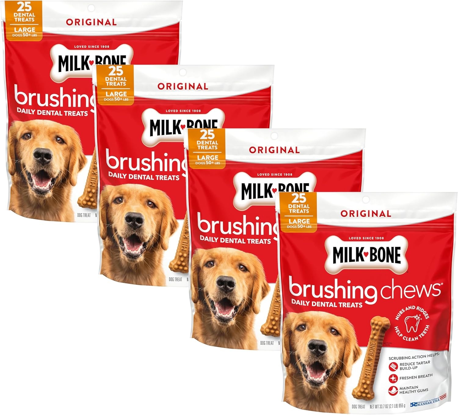 image:imageMilkBone Brushing Chews SmallMedium Original Flavor 35 Dental Treats 275oz bag Daily dental dog treats For dogs 2549 lbs Original chicken flavorChicken Large