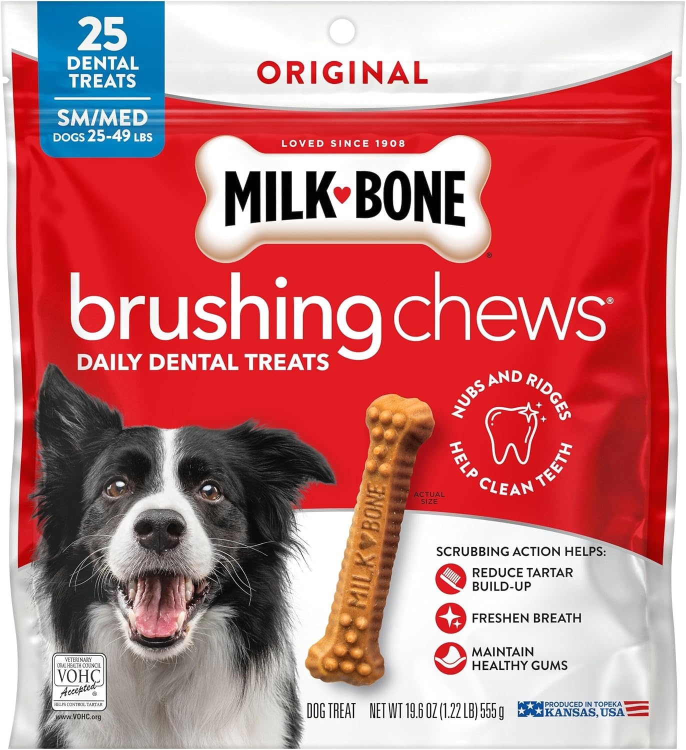 image:imageMilkBone Brushing Chews SmallMedium Original Flavor 35 Dental Treats 275oz bag Daily dental dog treats For dogs 2549 lbs Original chicken flavorChicken SmallMedium