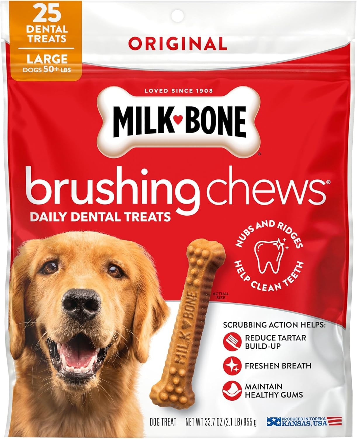 image:imageMilkBone Brushing Chews SmallMedium Original Flavor 35 Dental Treats 275oz bag Daily dental dog treats For dogs 2549 lbs Original chicken flavorChicken Large