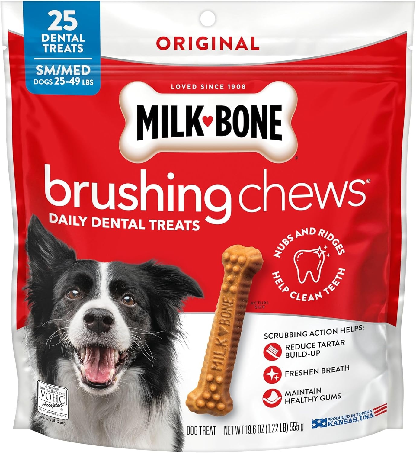 image:imageMilkBone Brushing Chews SmallMedium Original Flavor 35 Dental Treats 275oz bag Daily dental dog treats For dogs 2549 lbs Original chicken flavorChicken SmallMedium