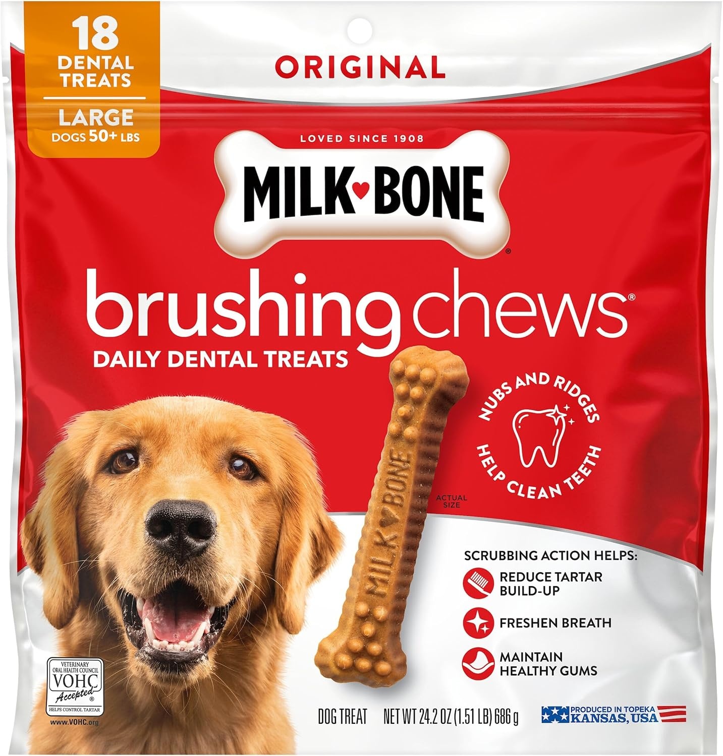 image:imageMilkBone Brushing Chews SmallMedium Original Flavor 35 Dental Treats 275oz bag Daily dental dog treats For dogs 2549 lbs Original chicken flavorChicken Large