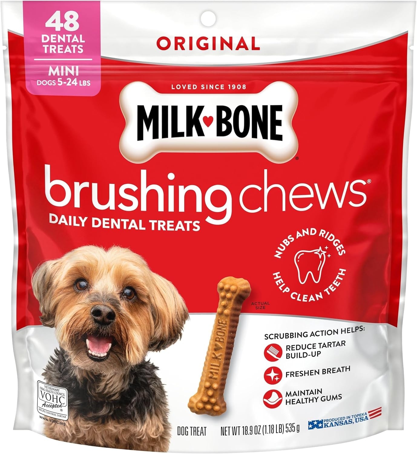 image:imageMilkBone Brushing Chews SmallMedium Original Flavor 35 Dental Treats 275oz bag Daily dental dog treats For dogs 2549 lbs Original chicken flavorChicken Mini