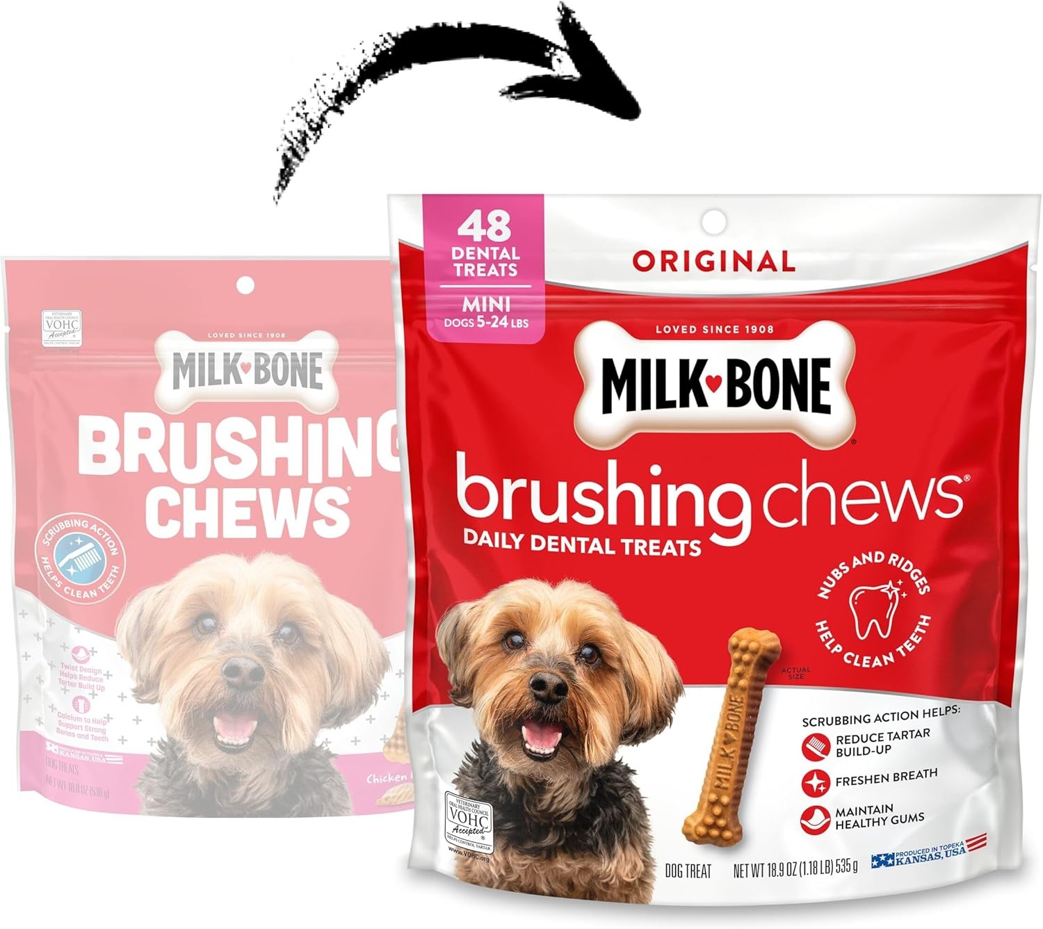image:imageMilkBone Brushing Chews SmallMedium Original Flavor 35 Dental Treats 275oz bag Daily dental dog treats For dogs 2549 lbs Original chicken flavorChicken Mini