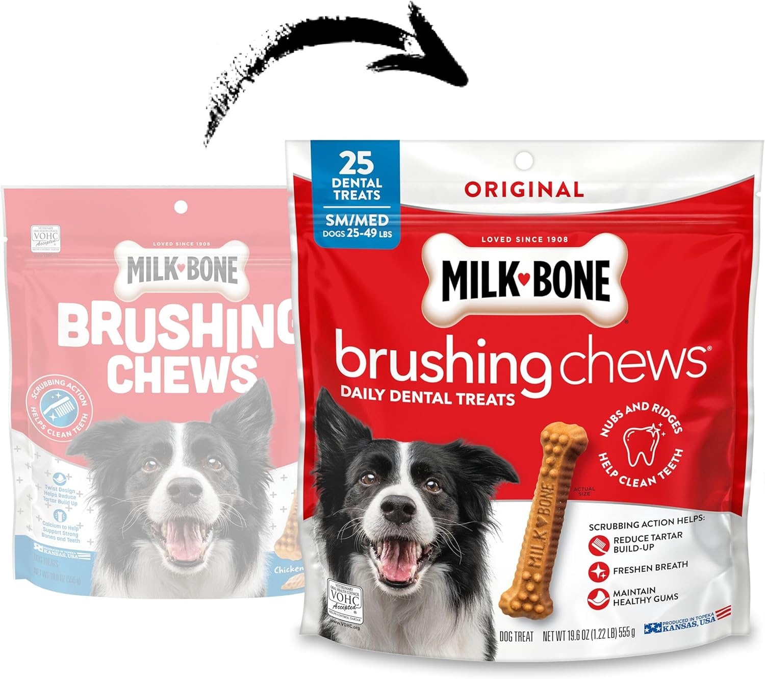 image:imageMilkBone Brushing Chews SmallMedium Original Flavor 35 Dental Treats 275oz bag Daily dental dog treats For dogs 2549 lbs Original chicken flavorChicken SmallMedium