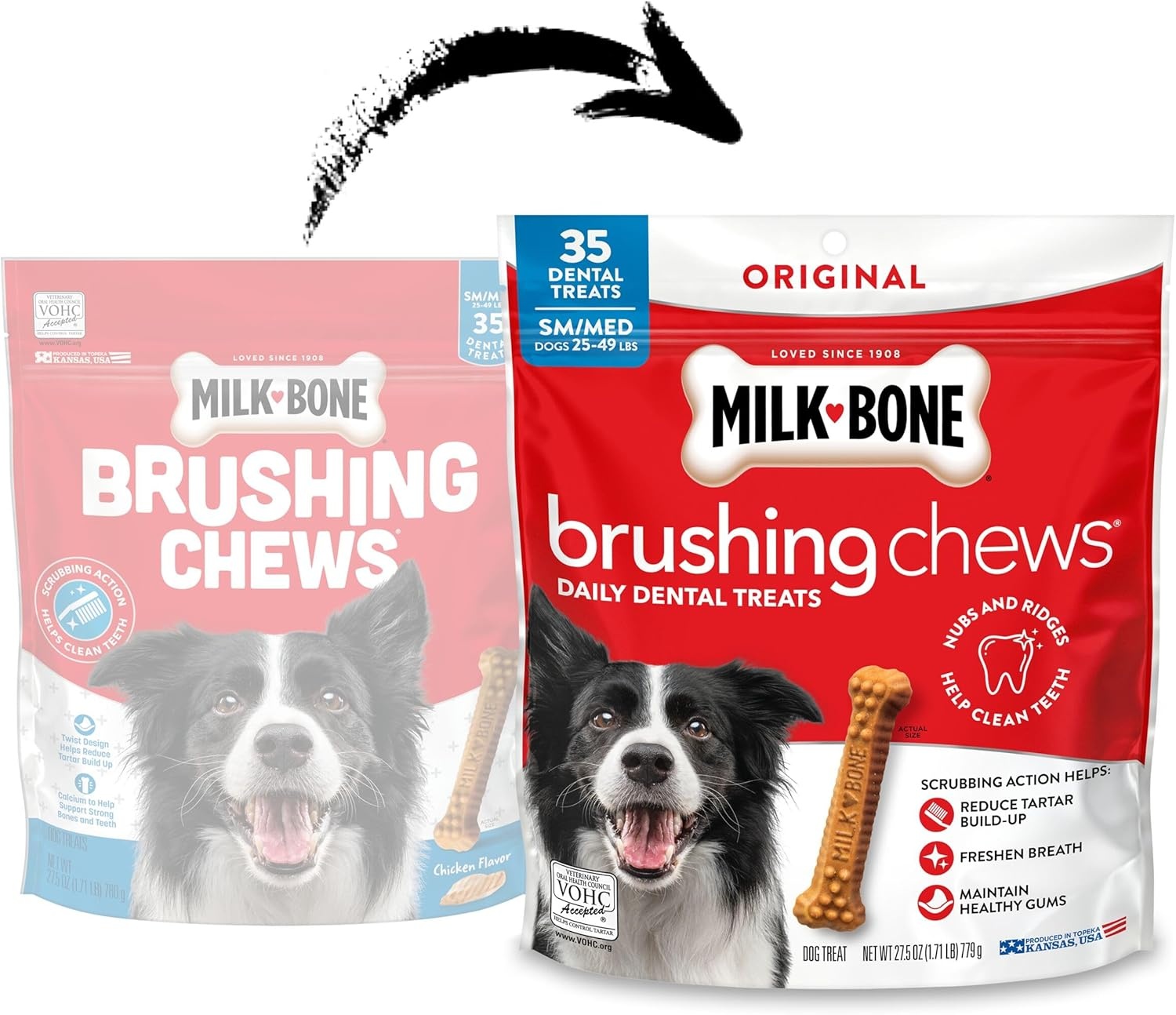 image:imageMilkBone Brushing Chews SmallMedium Original Flavor 35 Dental Treats 275oz bag Daily dental dog treats For dogs 2549 lbs Original chicken flavorChicken SmallMedium