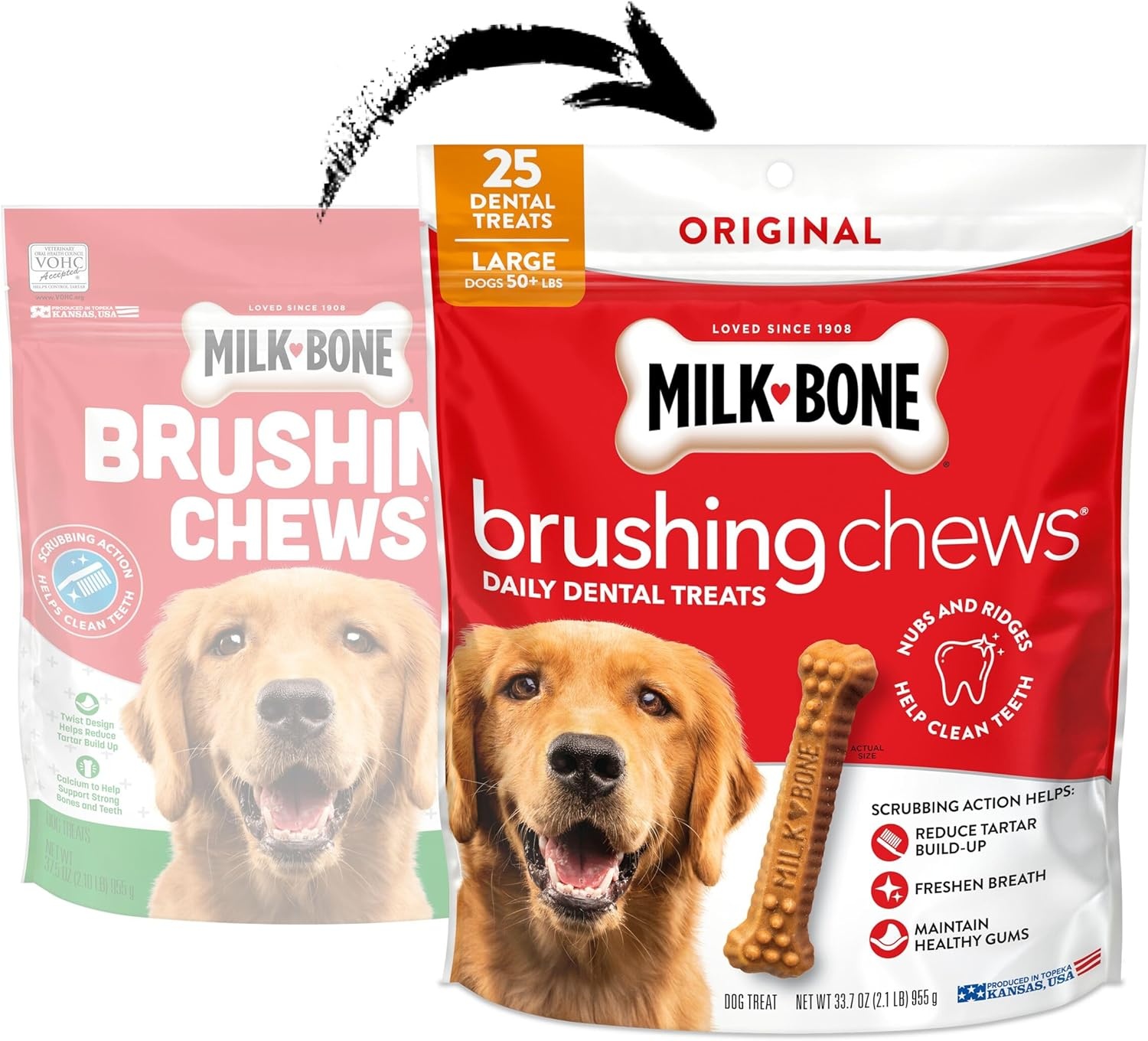 image:imageMilkBone Brushing Chews SmallMedium Original Flavor 35 Dental Treats 275oz bag Daily dental dog treats For dogs 2549 lbs Original chicken flavorChicken Large
