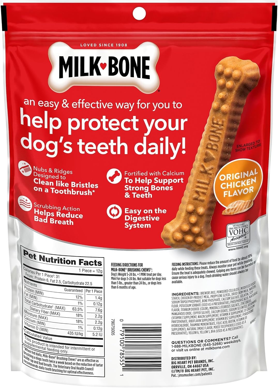 image:imageMilkBone Brushing Chews SmallMedium Original Flavor 35 Dental Treats 275oz bag Daily dental dog treats For dogs 2549 lbs Original chicken flavorChicken Mini