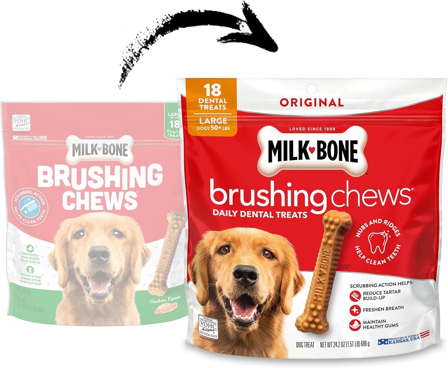 image:imageMilkBone Brushing Chews SmallMedium Original Flavor 35 Dental Treats 275oz bag Daily dental dog treats For dogs 2549 lbs Original chicken flavorChicken Large