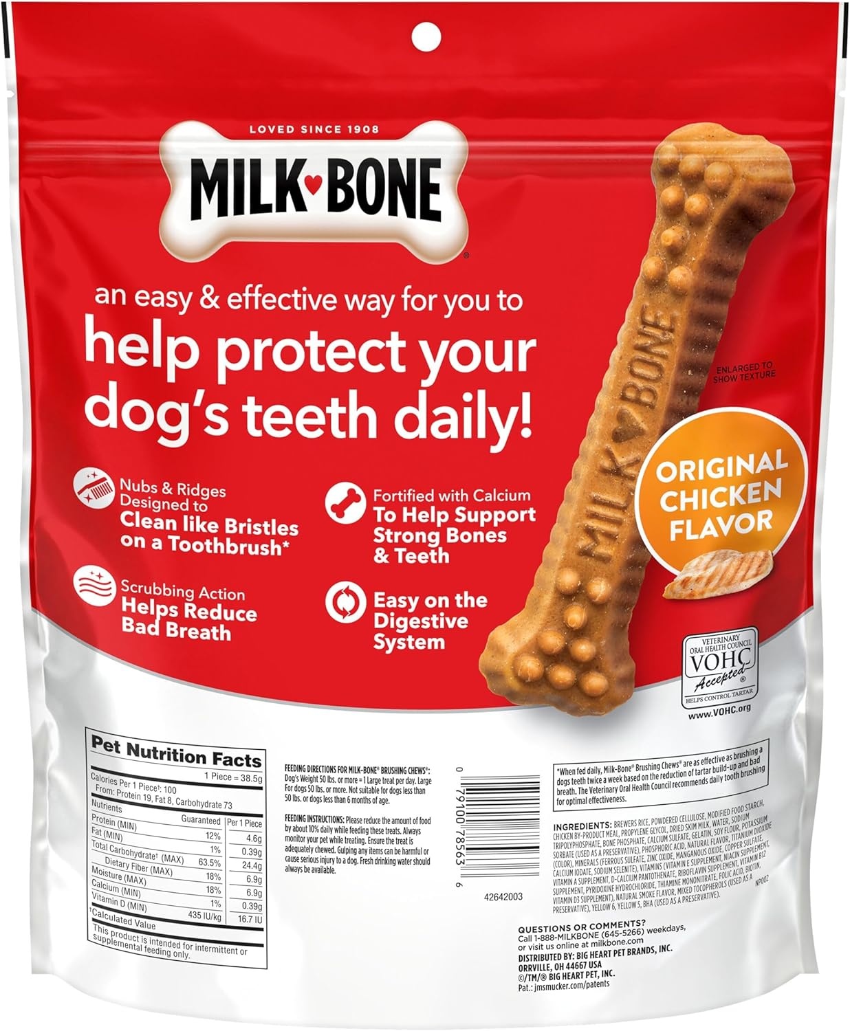 image:imageMilkBone Brushing Chews SmallMedium Original Flavor 35 Dental Treats 275oz bag Daily dental dog treats For dogs 2549 lbs Original chicken flavorChicken Large