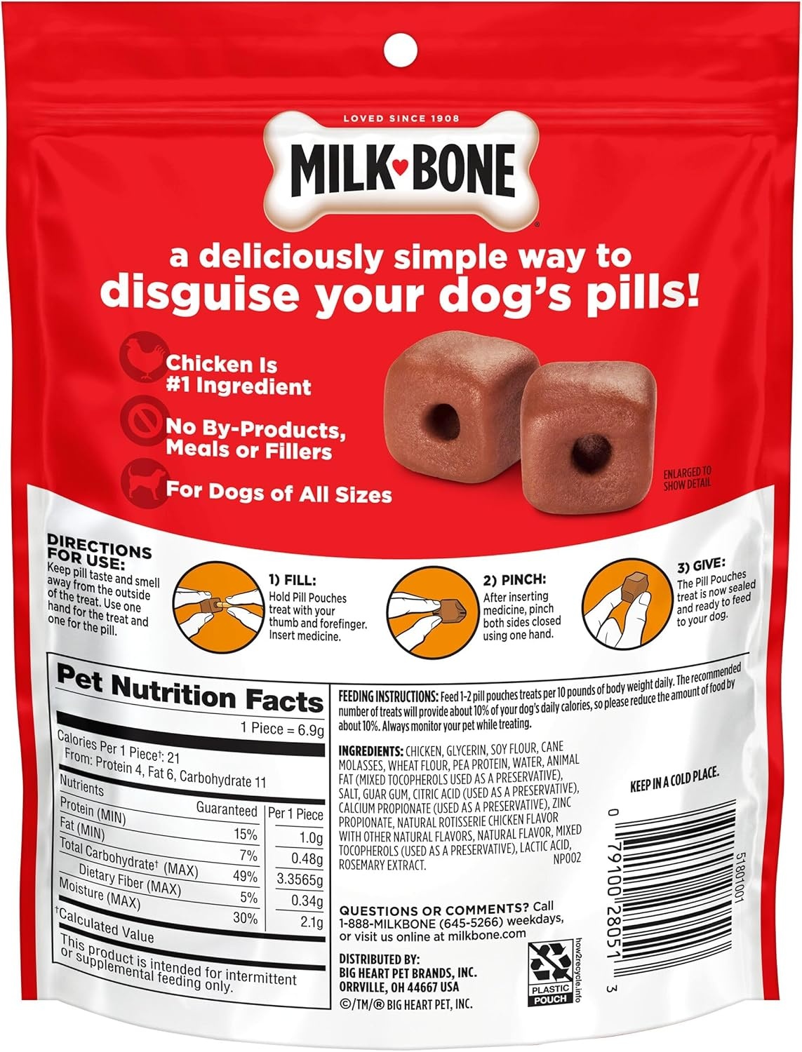 image:imageMilkBone Pill Pouches Hickory Smoked Bacon Flavor 30 Pill Pouches 74oz bag disguise your dogs pills fits most capsules and tabletsChicken