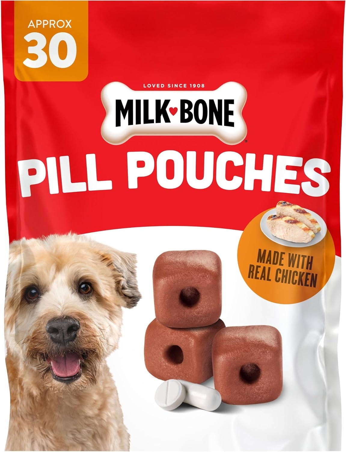 image:imageMilkBone Pill Pouches Hickory Smoked Bacon Flavor 30 Pill Pouches 74oz bag disguise your dogs pills fits most capsules and tabletsChicken