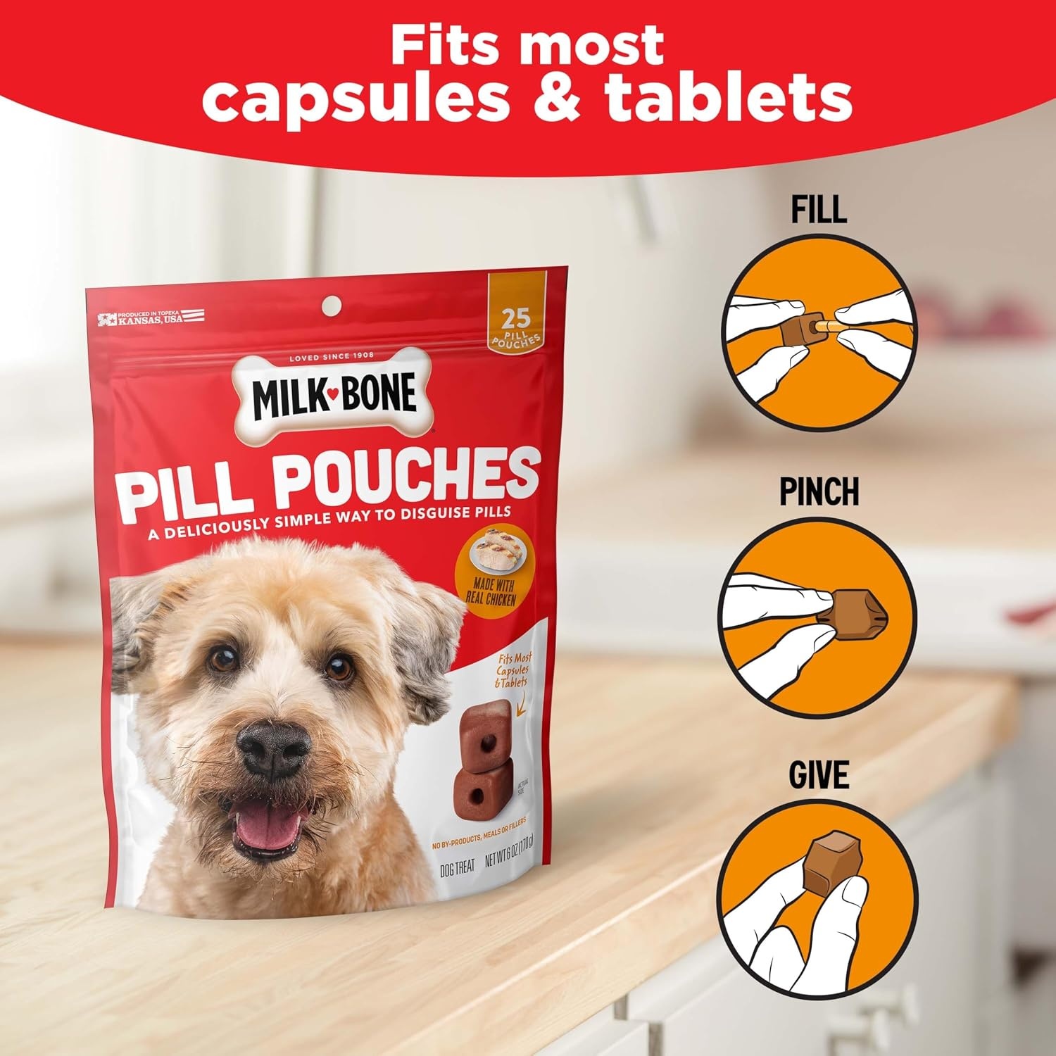 image:imageMilkBone Pill Pouches Hickory Smoked Bacon Flavor 30 Pill Pouches 74oz bag disguise your dogs pills fits most capsules and tabletsChicken