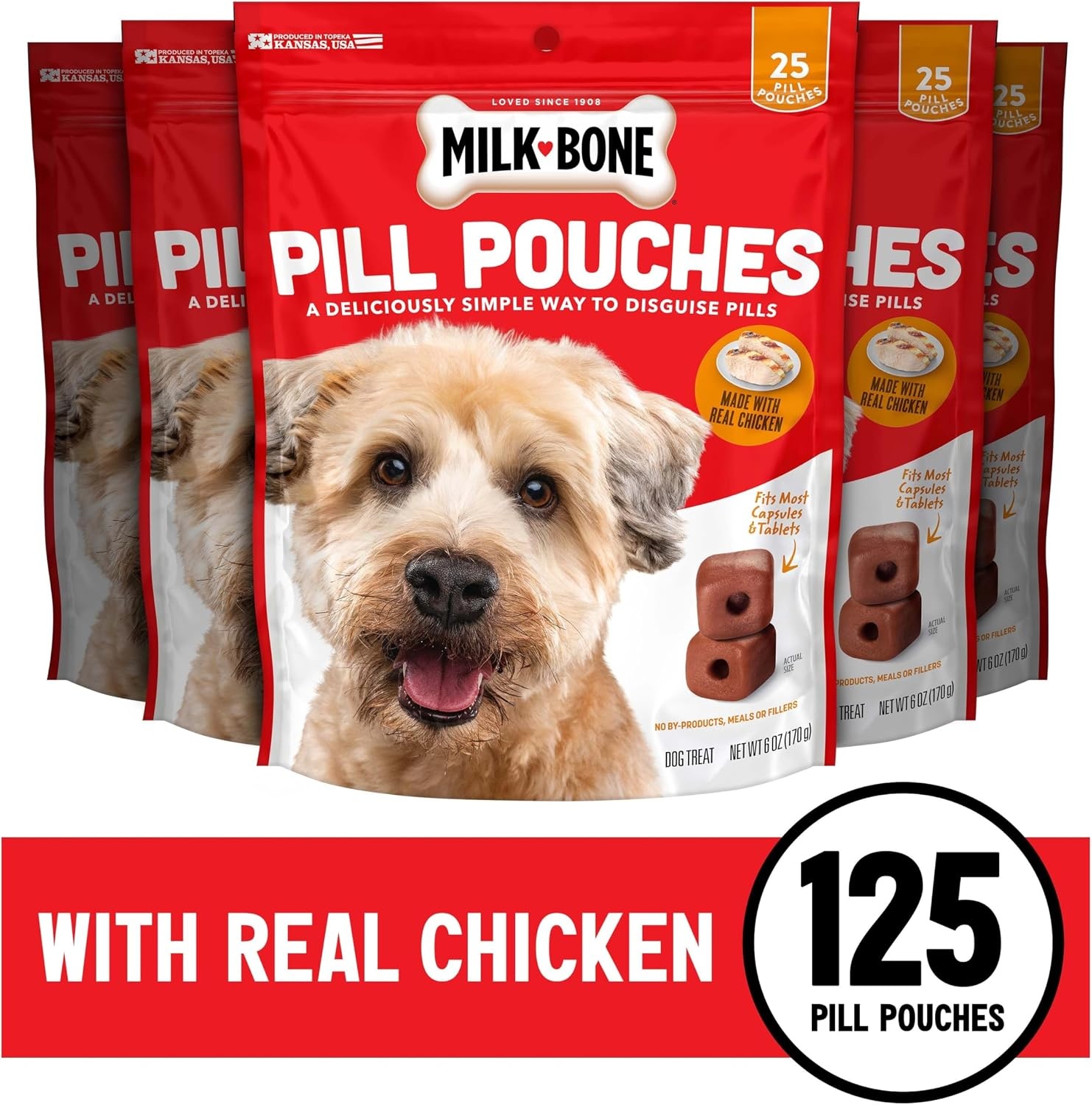image:imageMilkBone Pill Pouches Hickory Smoked Bacon Flavor 30 Pill Pouches 74oz bag disguise your dogs pills fits most capsules and tabletsChicken