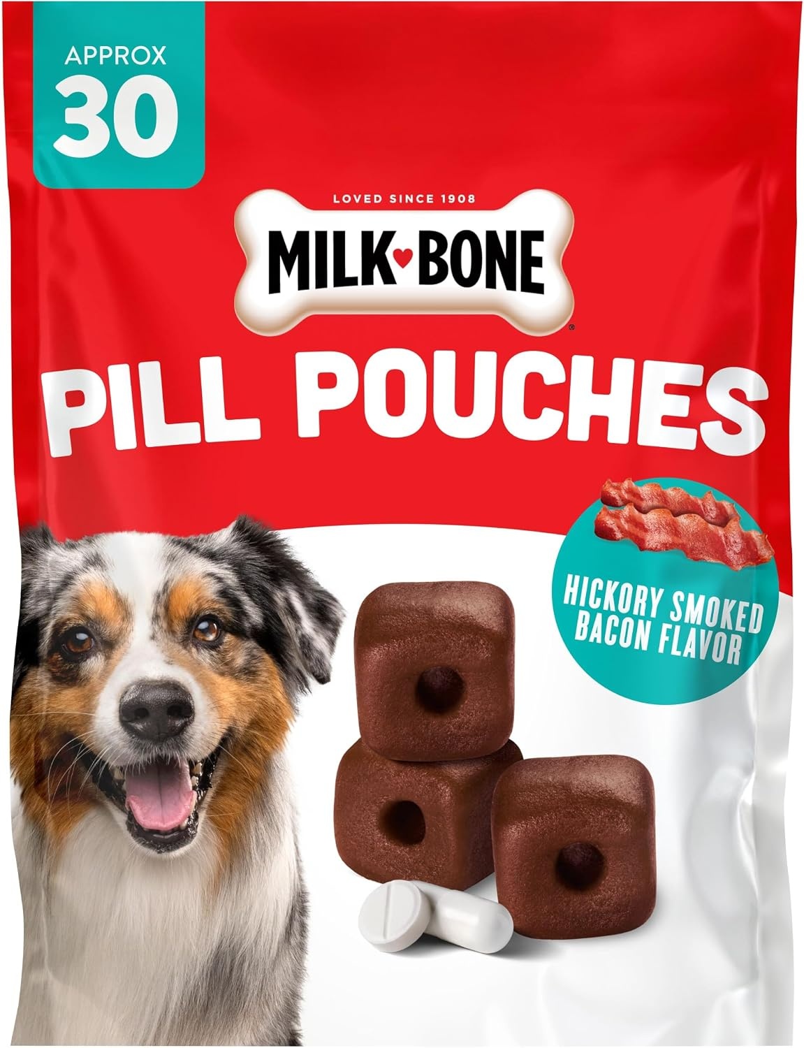 image:imageMilkBone Pill Pouches Hickory Smoked Bacon Flavor 30 Pill Pouches 74oz bag disguise your dogs pills fits most capsules and tabletsHickory Smoked Bacon