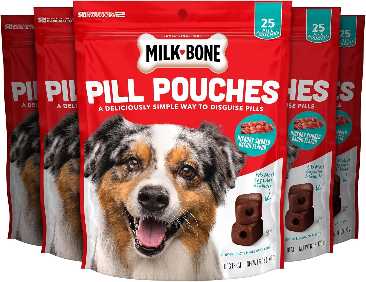 image:imageMilkBone Pill Pouches Hickory Smoked Bacon Flavor 30 Pill Pouches 74oz bag disguise your dogs pills fits most capsules and tabletsHickory Smoked Bacon