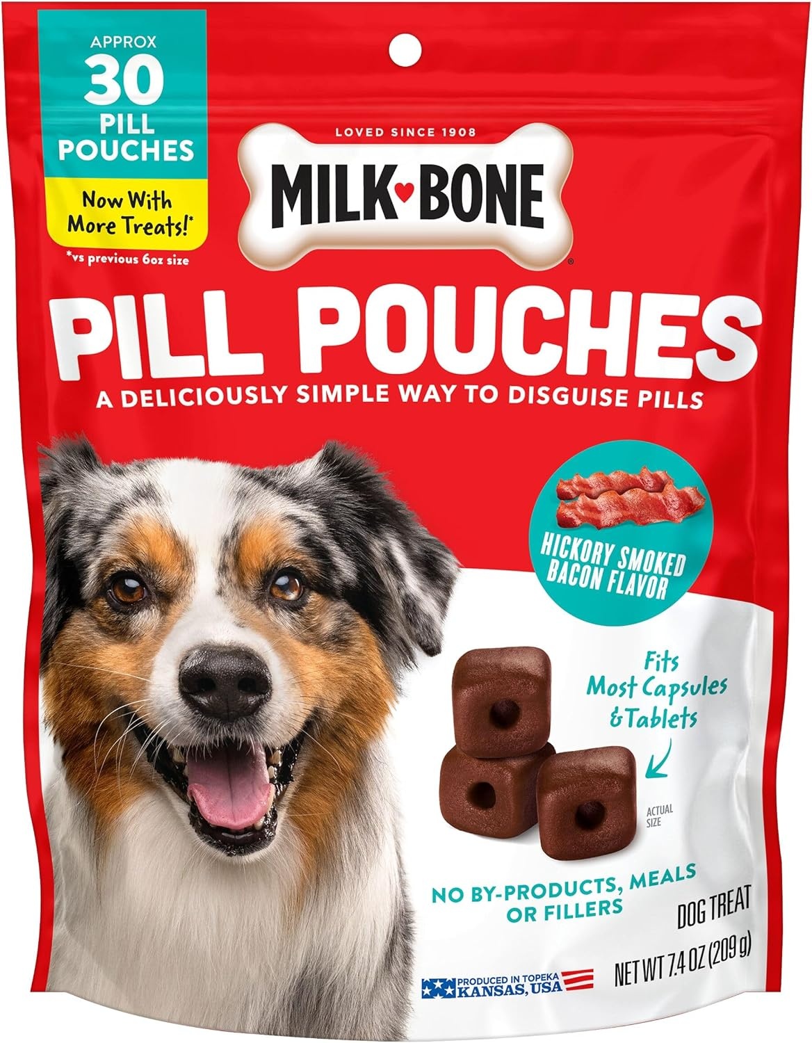 image:imageMilkBone Pill Pouches Hickory Smoked Bacon Flavor 30 Pill Pouches 74oz bag disguise your dogs pills fits most capsules and tabletsHickory Smoked Bacon
