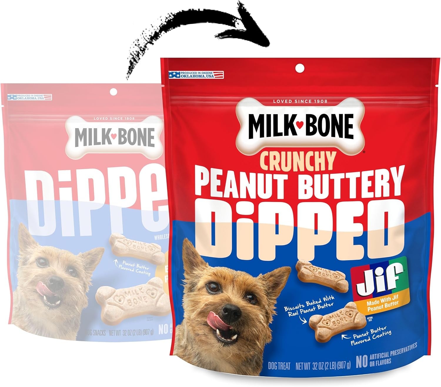 image:imageMilkBone Soft amp Chewy Peanut Buttery Bites 2 Bags 24oz bags soft dog treats with Jif peanut butterDipped Biscuits