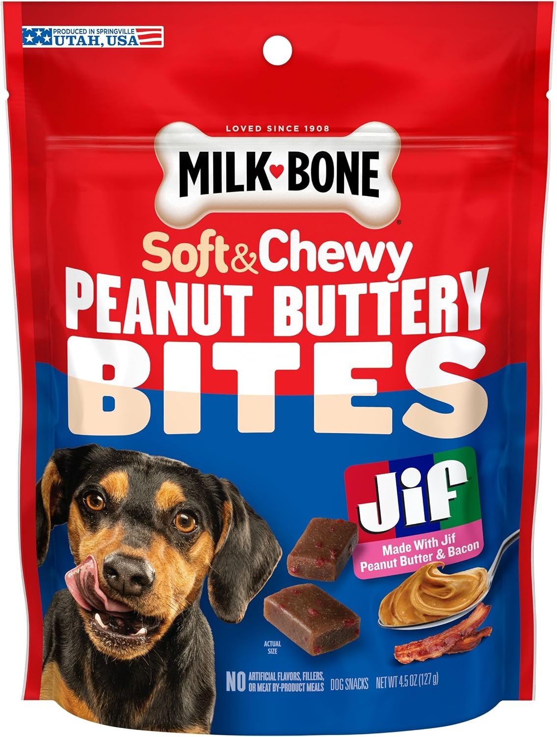 image:imageMilkBone Soft amp Chewy Peanut Buttery Bites 2 Bags 24oz bags soft dog treats with Jif peanut butterPeanut Butter Bacon Bites