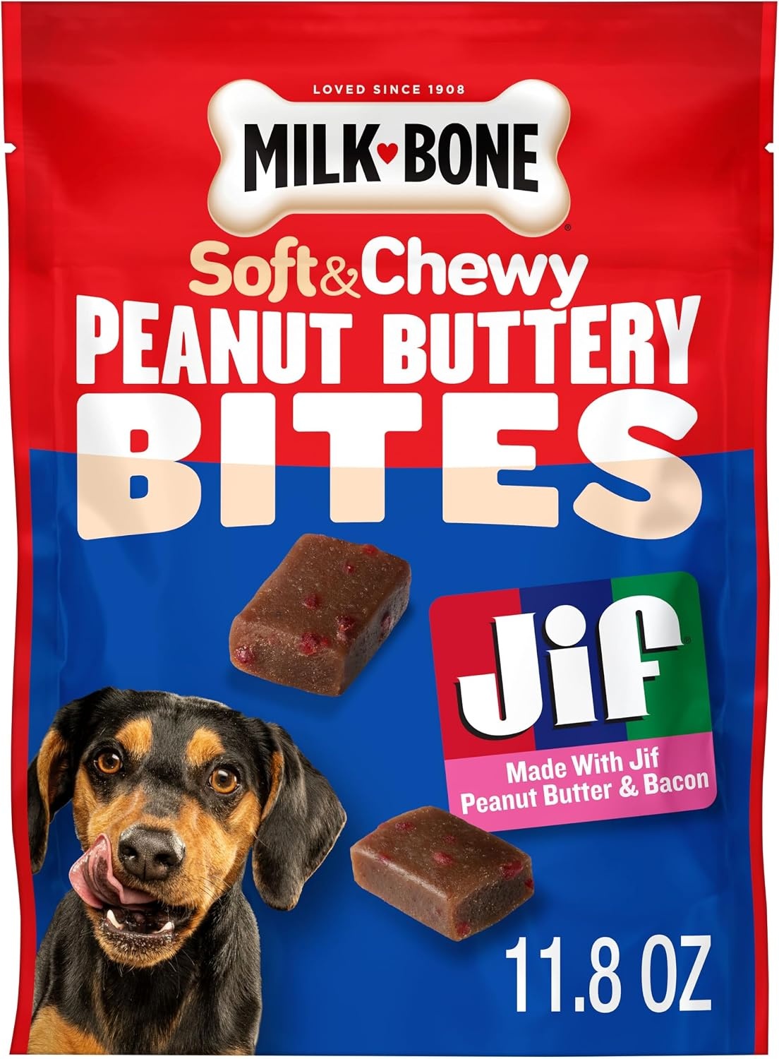 image:imageMilkBone Soft amp Chewy Peanut Buttery Bites 2 Bags 24oz bags soft dog treats with Jif peanut butterPeanut Butter Bacon Bites