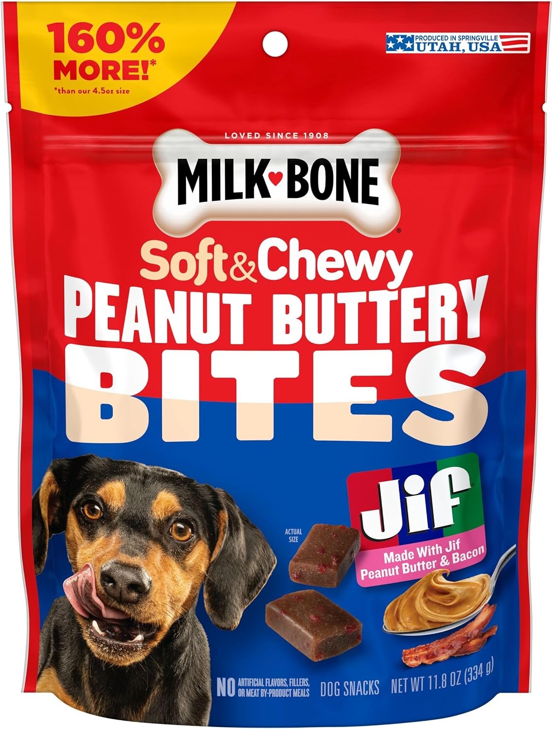 image:imageMilkBone Soft amp Chewy Peanut Buttery Bites 2 Bags 24oz bags soft dog treats with Jif peanut butterPeanut Butter Bacon Bites