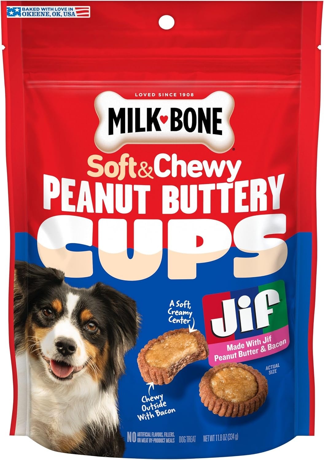 image:imageMilkBone Soft amp Chewy Peanut Buttery Bites 2 Bags 24oz bags soft dog treats with Jif peanut butterPeanut Butter Bacon Cups