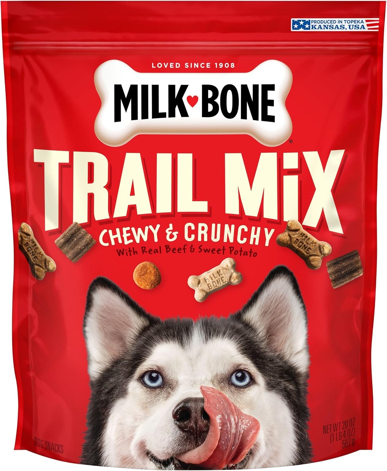image:imageMilkBone Trail Mix Crunchy amp Chewy Dog Treats 6 Bags 9oz bags made with real beef amp sweet potato bite sized dog treats in a mix of fun shapes and textures125 Pound Pack of 1