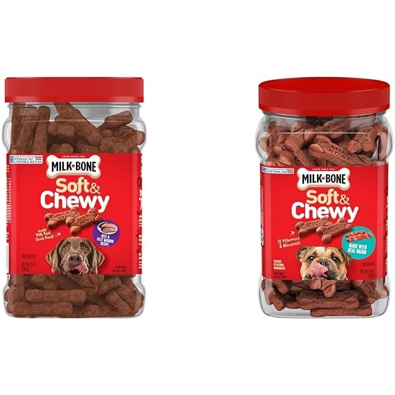 image:imageMilkBone Soft amp Chewy Dog Treats with Real Beef amp Filet Mignon 10 Pouches 56oz pouches tender tempting dog treats easy to chew for dogs of all ages and sizesBundle Beef Bacon