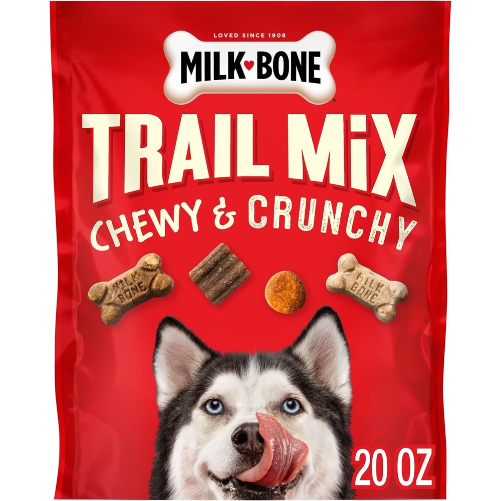 image:imageMilkBone Trail Mix Crunchy amp Chewy Dog Treats 6 Bags  9oz bags made with real beef amp sweet potato bite sized dog treats in a mix of fun shapes and textures125 Pound Pack of 1