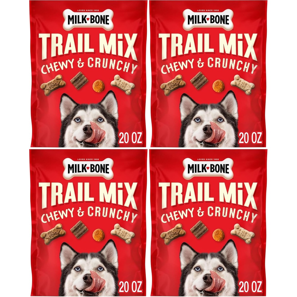 image:imageMilkBone Trail Mix Crunchy amp Chewy Dog Treats 6 Bags 9oz bags made with real beef amp sweet potato bite sized dog treats in a mix of fun shapes and textures20 Ounce Pack of 4