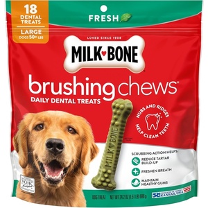 Milk-Bone Brushing Chews, Small/Medium, Fresh Flavor, 25 Dental Treats | 19.6-oz. bag, Daily dental dog treats, For dogs 25-49 lbs., Fresh mint flavor(Large)