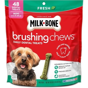 Milk-Bone Brushing Chews, Small/Medium, Fresh Flavor, 25 Dental Treats | 19.6-oz. bag, Daily dental dog treats, For dogs 25-49 lbs., Fresh mint flavor(Mini)