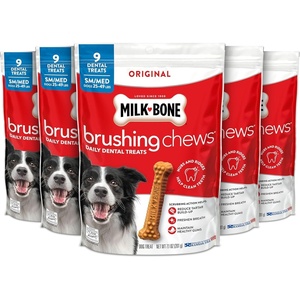Milk-Bone Brushing Chews, Small/Medium, Original Flavor, 35 Dental Treats | 27.5-oz. bag, Daily dental dog treats, For dogs 25-49 lbs., Original chicken flavor(Chicken (Small/Medium))