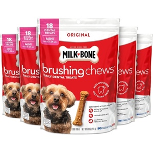 Milk-Bone Brushing Chews, Small/Medium, Original Flavor, 35 Dental Treats | 27.5-oz. bag, Daily dental dog treats, For dogs 25-49 lbs., Original chicken flavor(Chicken (Mini))