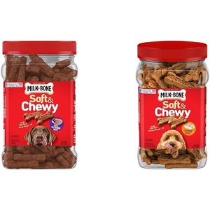 Milk-Bone Soft & Chewy Dog Treats with Real Beef & Filet Mignon, 10 Pouches | 5.6-oz. pouches, tender, tempting dog treats, easy to chew, for dogs of all ages and sizes(Bundle: Beef + Chicken)