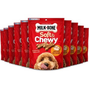 Milk-Bone Soft & Chewy Dog Treats with Real Beef & Filet Mignon, 10 Pouches | 5.6-oz. pouches, tender, tempting dog treats, easy to chew, for dogs of all ages and sizes(Chicken)