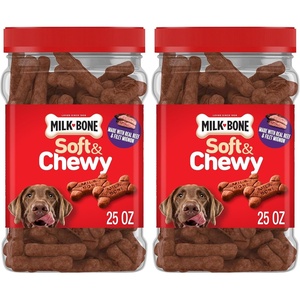Milk-Bone Soft & Chewy Dog Treats with Real Beef & Filet Mignon, 10 Pouches | 5.6-oz. pouches, tender, tempting dog treats, easy to chew, for dogs of all ages and sizes(Beef)
