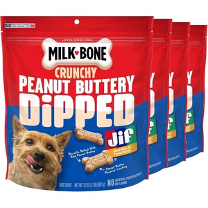 Milk-Bone Soft & Chewy Peanut Buttery Bites, 2 Bags | 24-oz. bags, soft dog treats with Jif peanut butter(Dipped Biscuits)