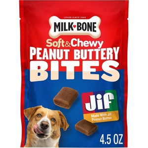 Milk-Bone Soft & Chewy Peanut Buttery Bites, 2 Bags | 24-oz. bags, soft dog treats with Jif peanut butter(Peanut Butter Bites)